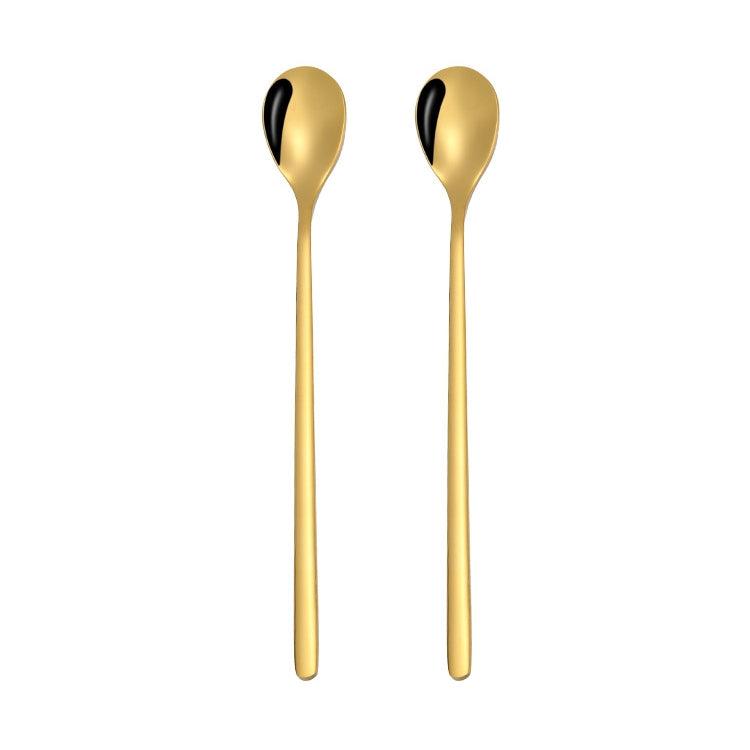 2 PCS Stainless Steel Spoon Creative Coffee Spoon Bar Ice Spoon Gold Plated Long Stirring Spoon, Style:Round Spoon, Color:Gold - free shipping - PMC TechLife - Order now!