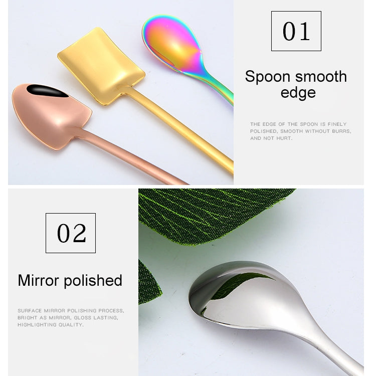 2 PCS Stainless Steel Spoon Creative Coffee Spoon Bar Ice Spoon Gold Plated Long Stirring Spoon, Style:Square Spoon, Color:Gold - free shipping - PMC TechLife - Order now!