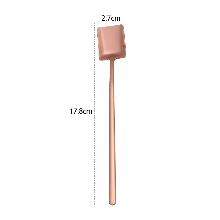 2 PCS Stainless Steel Spoon Creative Coffee Spoon Bar Ice Spoon Gold Plated Long Stirring Spoon, Style:Square Spoon, Color:Rose Gold - free shipping - PMC TechLife - Order now!