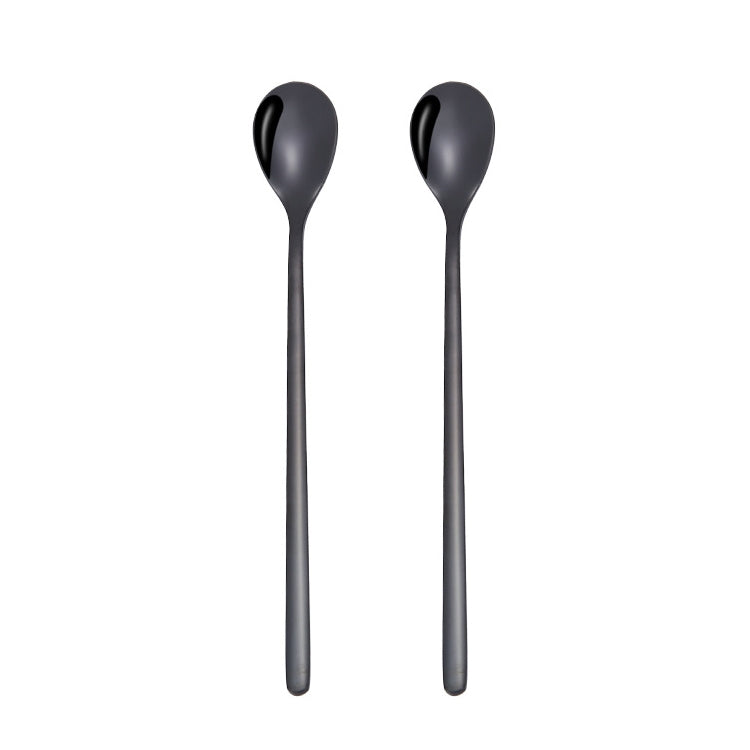 2 PCS Stainless Steel Spoon Creative Coffee Spoon Bar Ice Spoon Gold Plated Long Stirring Spoon, Style:Round Spoon, Color:Black - free shipping - PMC TechLife - Order now!