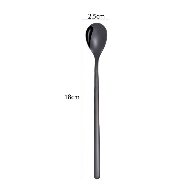 2 PCS Stainless Steel Spoon Creative Coffee Spoon Bar Ice Spoon Gold Plated Long Stirring Spoon, Style:Round Spoon, Color:Black - free shipping - PMC TechLife - Order now!