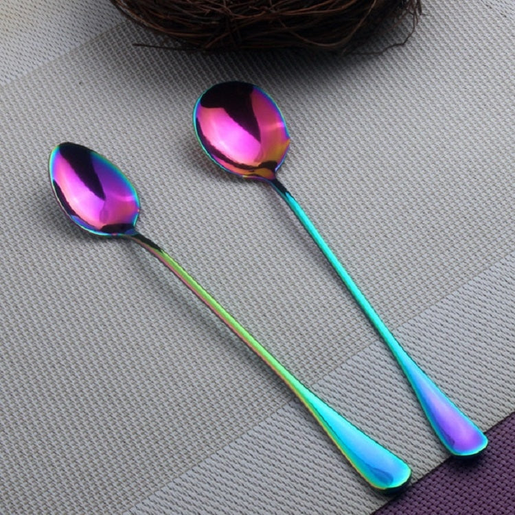 2 PCS Stainless Steel Rainbow Long Handled Coffee Scoops Cold Drink Stirring Spoon for Dessert Cake, Style:Round Spoon(Colorful) - free shipping - PMC TechLife - Order now!