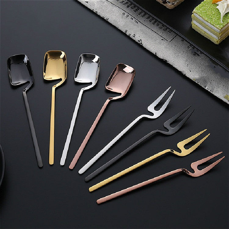 Stainless Steel V-shaped Wall Hanging Design Simple Coffee Spoon Fork Creative Long Handle Stirring Tableware, Style:Fork, Color:Black - free shipping - PMC TechLife - Order now!