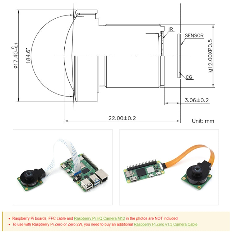 Waveshare WS1842714 For Raspberry Pi M12 High Resolution Lens, 14MP, 2.72mm Focal Length,23964 - free shipping - PMC TechLife - Order now!