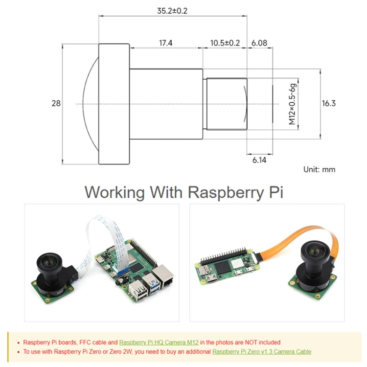 Waveshare WS1603212 For Raspberry Pi M12 High Resolution Lens, 12MP, 160 Degree FOV, 3.2mm Focal Length, 23967 - free shipping - PMC TechLife - Order now!