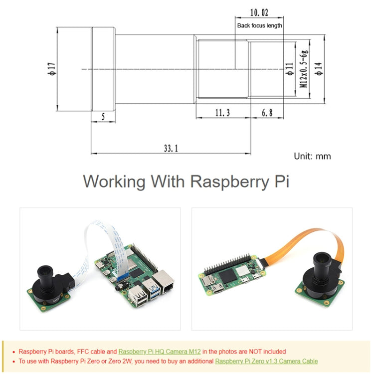 Waveshare WS0698012 For Raspberry Pi M12 High Resolution Lens, 12MP, 69.5 Degree FOV, 8mm Focal Length, 23968 - free shipping - PMC TechLife - Order now!