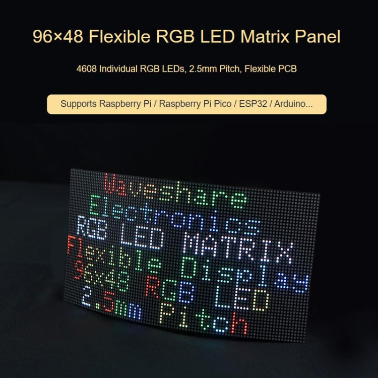 Waveshare Flexible RGB Full-color LED Matrix Panel, 2.5mm Pitch, 96x48 Pixels, Adjustable Brightness Bendable PCB - free shipping - PMC TechLife - Order now!