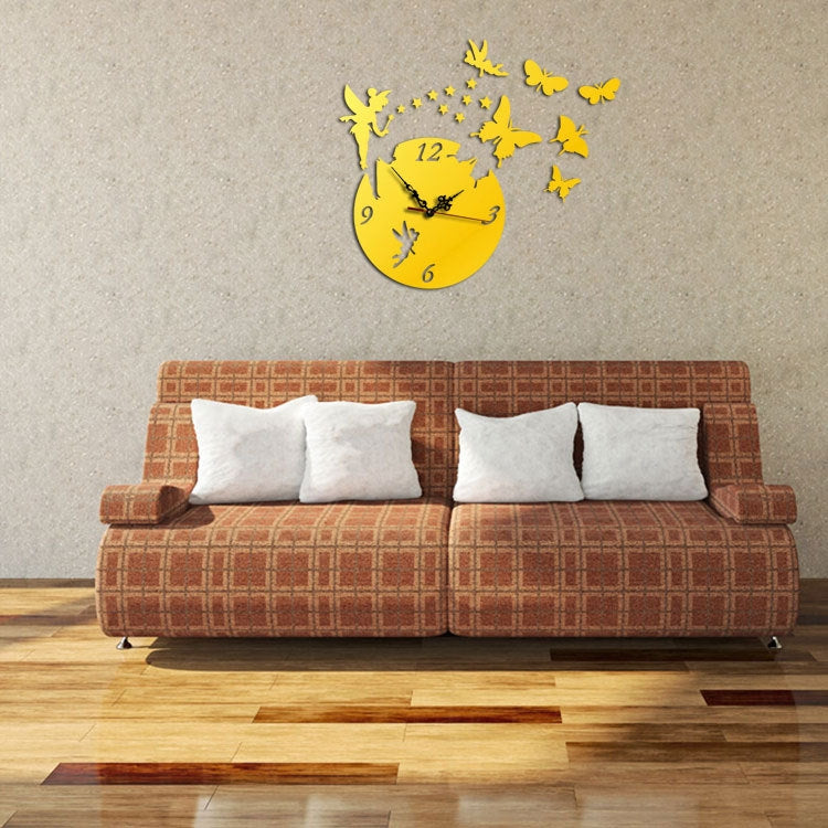 Butterfly Star 3D Acrylic Stereo Living Room Bedroom Decorating Mirror Wall Clock(Gold) - Wall Clock by PMc TechLife | Online Shopping South Africa | PMc TechLife | Buy Now Pay Later Mobicred