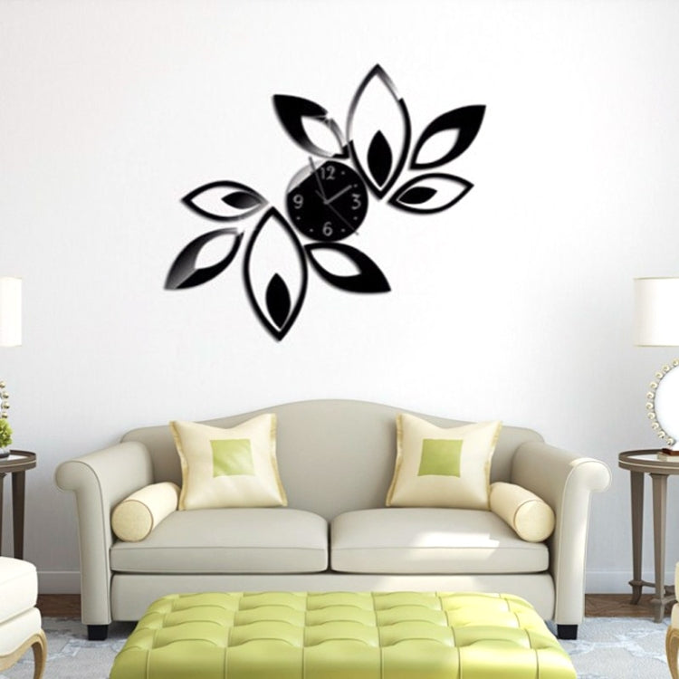 Flower Art Modern Design DIY Removable 3D Crystal Mirror Wall Clock Wall Sticker Living Room Bedroom Decor(Black) - Wall Clock by PMc TechLife | Online Shopping South Africa | PMc TechLife | Buy Now Pay Later Mobicred