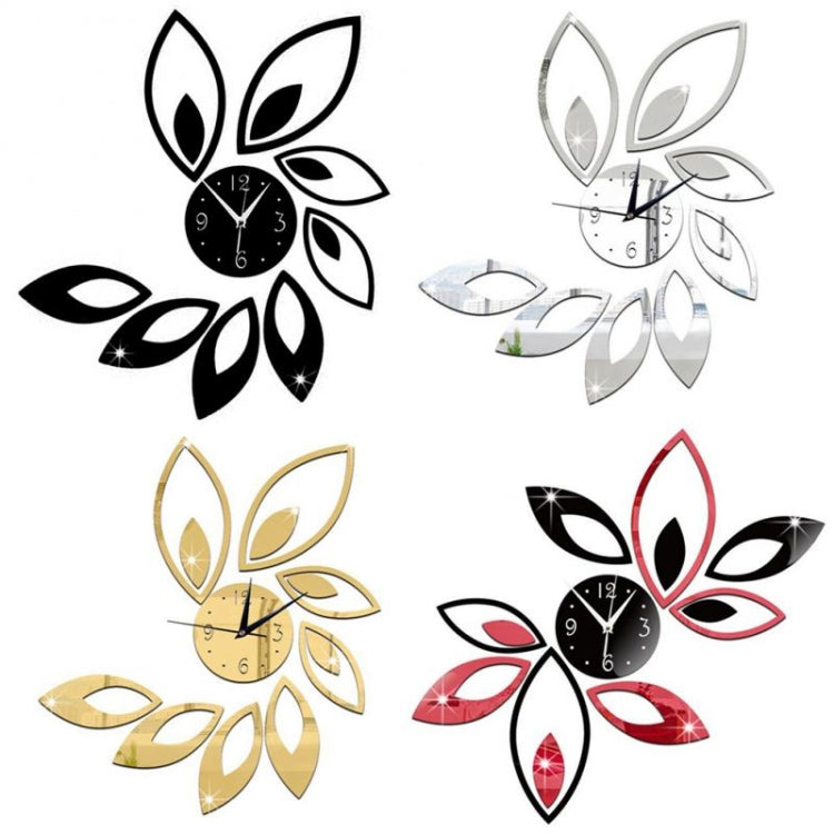 Flower Art Modern Design DIY Removable 3D Crystal Mirror Wall Clock Wall Sticker Living Room Bedroom Decor(Red+Black) - Wall Clock by PMc TechLife | Online Shopping South Africa | PMc TechLife | Buy Now Pay Later Mobicred