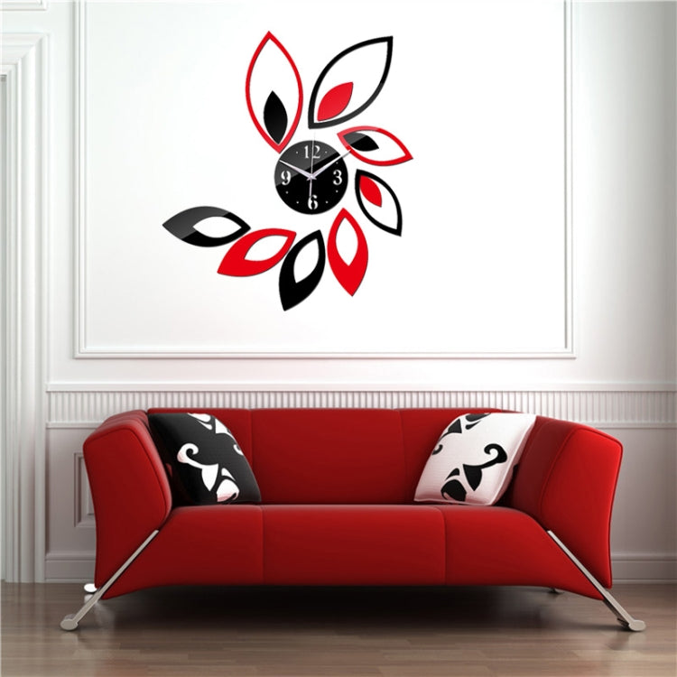 Flower Art Modern Design DIY Removable 3D Crystal Mirror Wall Clock Wall Sticker Living Room Bedroom Decor(Red+Black) - Wall Clock by PMc TechLife | Online Shopping South Africa | PMc TechLife | Buy Now Pay Later Mobicred
