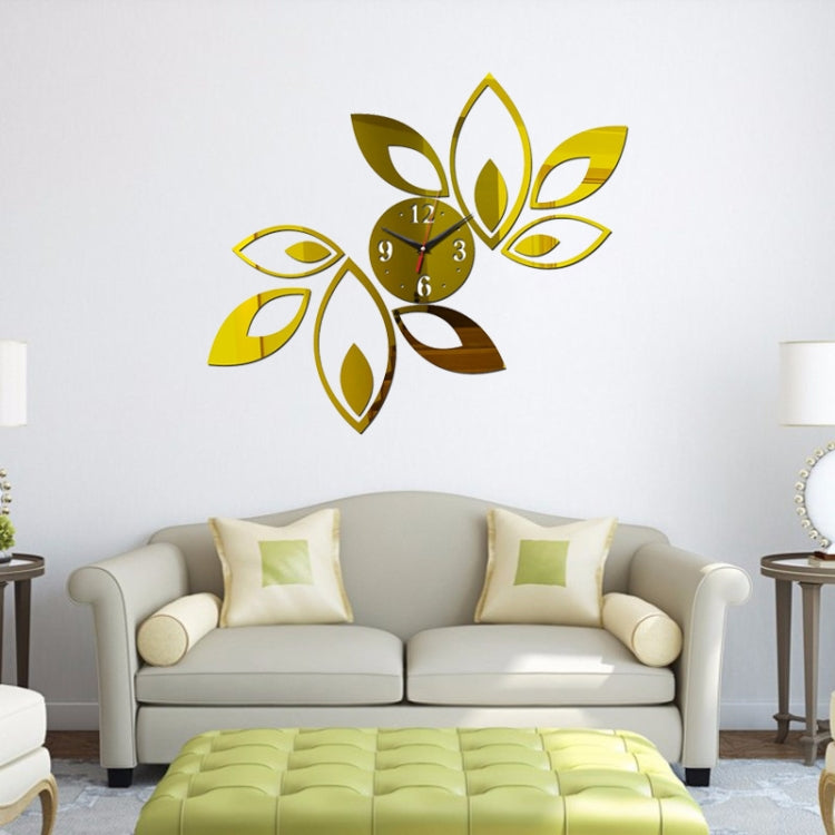 Flower Art Modern Design DIY Removable 3D Crystal Mirror Wall Clock Wall Sticker Living Room Bedroom Decor(Gold) - Wall Clock by PMc TechLife | Online Shopping South Africa | PMc TechLife | Buy Now Pay Later Mobicred