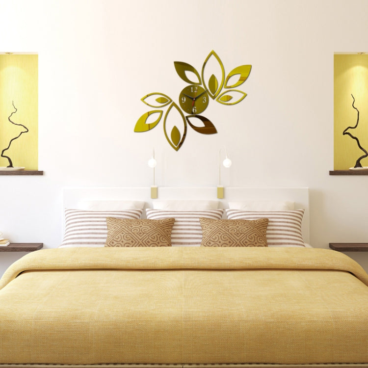 Flower Art Modern Design DIY Removable 3D Crystal Mirror Wall Clock Wall Sticker Living Room Bedroom Decor(Gold) - Wall Clock by PMc TechLife | Online Shopping South Africa | PMc TechLife | Buy Now Pay Later Mobicred