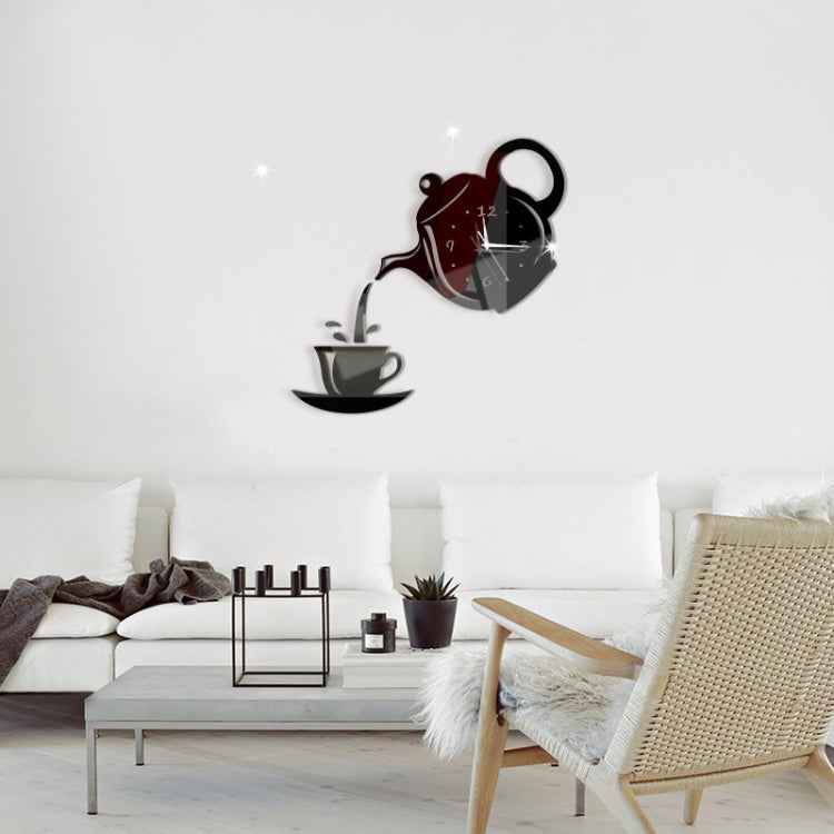 Creative DIY Acrylic Coffee Cup Teapot 3D Wall Clock Decorative Kitchen Wall Clocks Living Room Dining Room Home Decor Clock(Black) - Wall Clock by PMC TechLife | Online Shopping South Africa | PMC TechLife | Buy Now Pay Later Mobicred