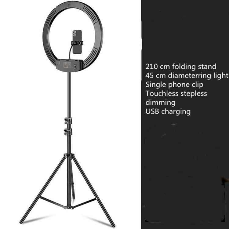 18 inch+ Phone Clip Dimmable Color Temperature LED Ring Fill Light Live Broadcast Set With 2.1m Tripod Mount, CN Plug - Ring Light by PMC TechLife | Online Shopping South Africa | PMC TechLife | Buy Now Pay Later Mobicred