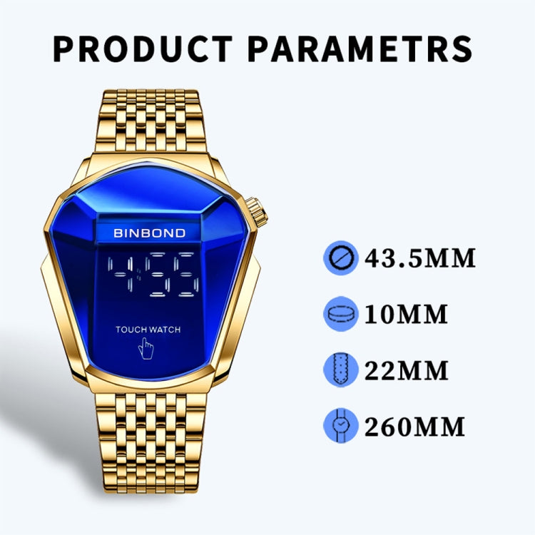 BINBOND Locomotive Concept Touch Screen Steel Belt Watch Men Live Black Technology Watch(Blue Steel Blue) - free shipping - PMC TechLife - Order now!