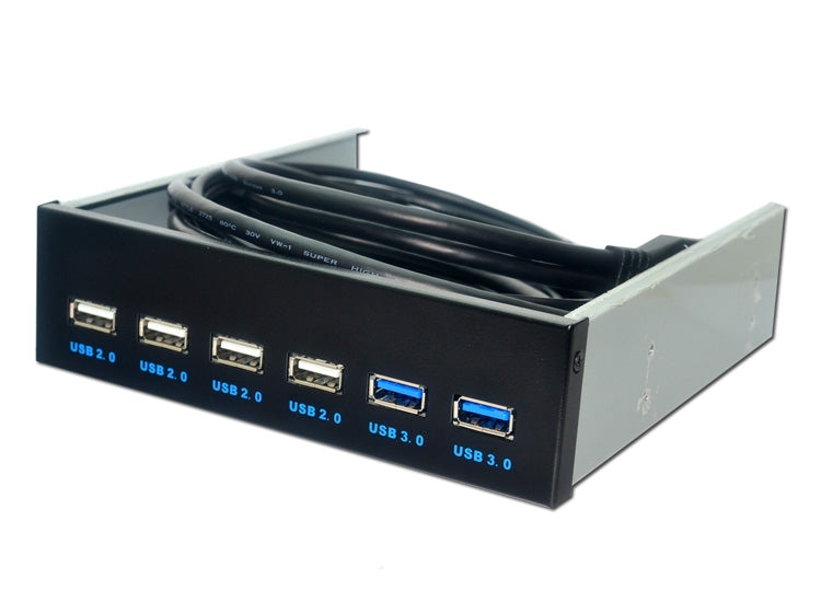 6 Ports 5.25 Inch Floppy Bay Front Panel With Power Adapter USB Hub Spilitter 2 Ports USB 3.0 + 4 Ports USB 2.0 - Floppy Drives by PMC Jewellery | Online Shopping South Africa | PMC Jewellery | Buy Now Pay Later Mobicred