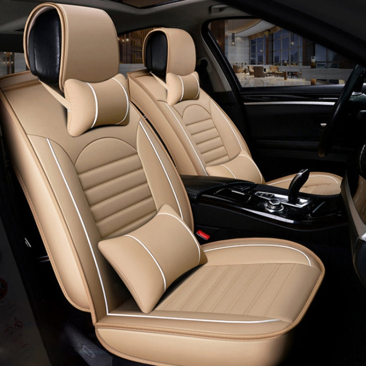 Universal PU Leather Car Seat Cover Beige Deluxe - Seat Accessories by PMC TechLife | Online Shopping South Africa | PMC TechLife | Buy Now Pay Later Mobicred