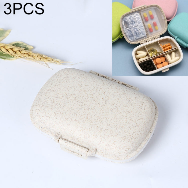 3 PCS 8-Grid Double-layer Portable Mini Straw Pill Storage Box(Wheat Beige) - free shipping - PMC TechLife - Order now!