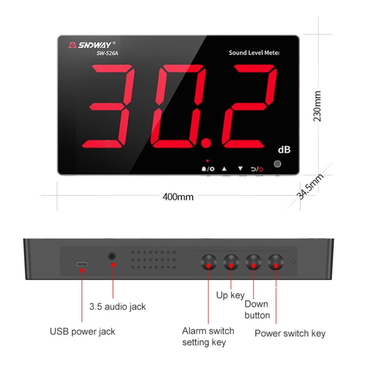 SNDWAY Wall-mounted 30~130dB Large Screen Digital Display Noise Decibel Monitoring Testers, Specification:SW526A 18 inch Display - free shipping - PMC Jewellery - Order now!