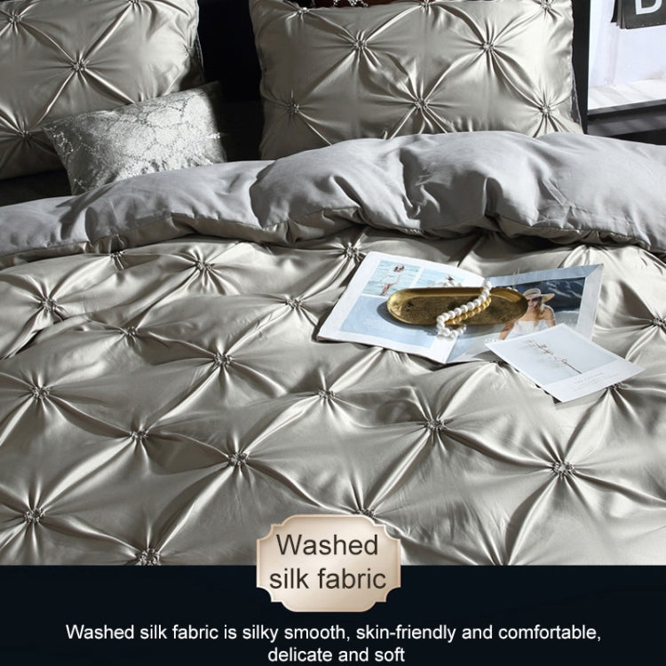 Washed Silk Flower Quilt Cover Bed Linings, Size:2.3x2.6m Three Piece Set(Silver Grey) - Bedding by PMC TechLife | Online Shopping South Africa | PMC TechLife