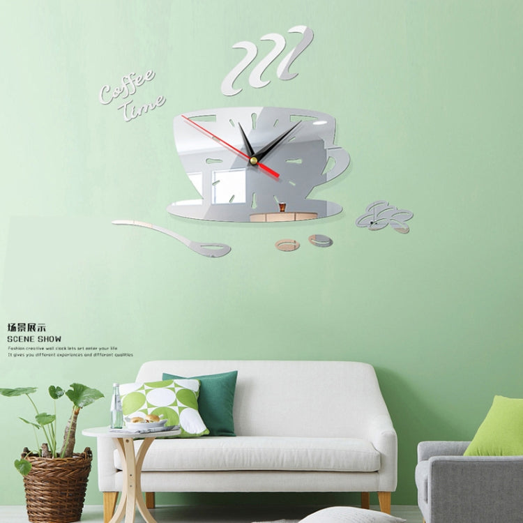 Home DIY 3D Stereo Decorative Fashion Coffee Wall Clock Acrylic Mirror Wall Sticker Coffee Clock(Silver) - DIY Clocks by PMc TechLife | Online Shopping South Africa | PMc TechLife | Buy Now Pay Later Mobicred
