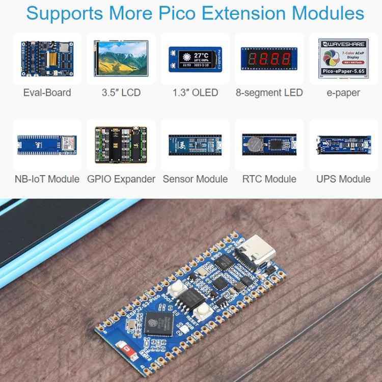 Waveshare ESP32-S3 Microcontroller, 2.4 GHz Wi-Fi Development Board Dual-core Processor - free shipping - PMC TechLife - Order now!