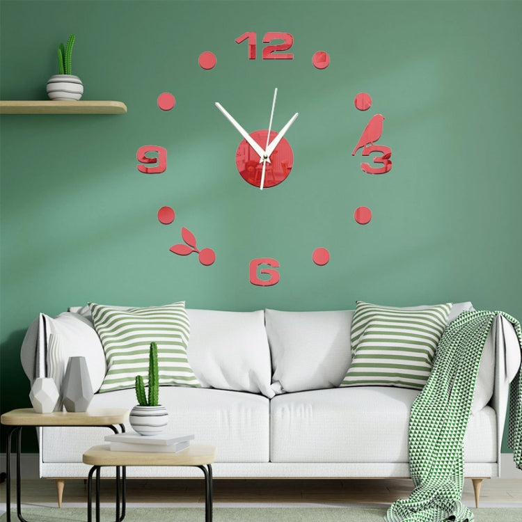 Art Wall Clock Background Wall Stickers TV Wall Stickers 3D Bird Leaves Wall Clock Home Accessories(Red) - Wall Clock by PMc TechLife | Online Shopping South Africa | PMc TechLife | Buy Now Pay Later Mobicred