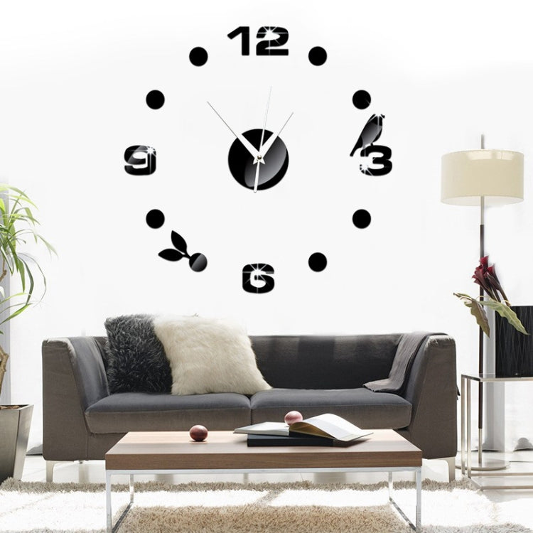 Art Wall Clock Background Wall Stickers TV Wall Stickers 3D Bird Leaves Wall Clock Home Accessories(Black) - Wall Clock by PMc TechLife | Online Shopping South Africa | PMc TechLife | Buy Now Pay Later Mobicred