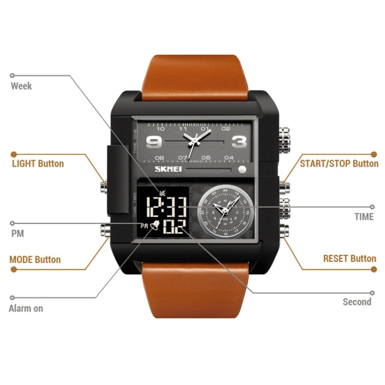SKMEI 2021 Square Large Dial Triple Movement Men Sports Watch(Amber) - free shipping - PMC TechLife - Order now!