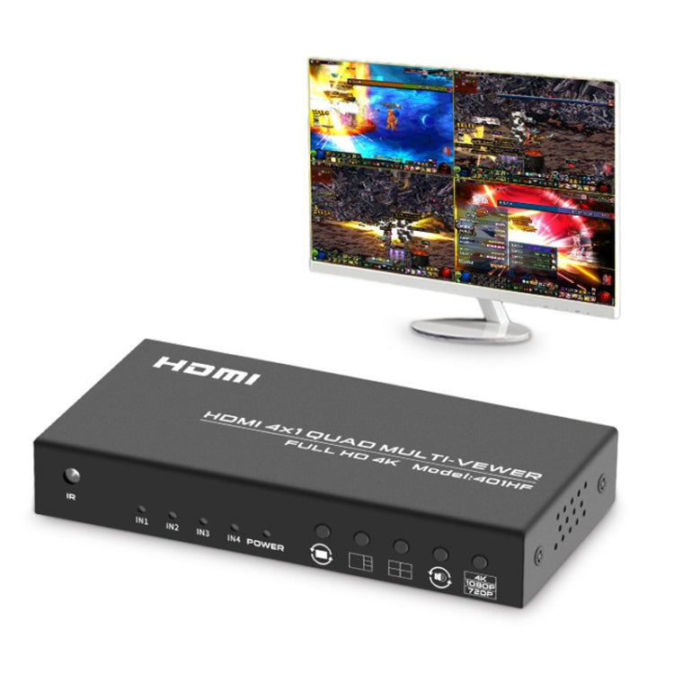 FJGEAR FJ-401HF 4 In 1 Out 4K HDMI Splitter Supports Four Screen Segmentation, Plug Type:US Plug(Black) - free shipping - PMC Jewellery - Order now!