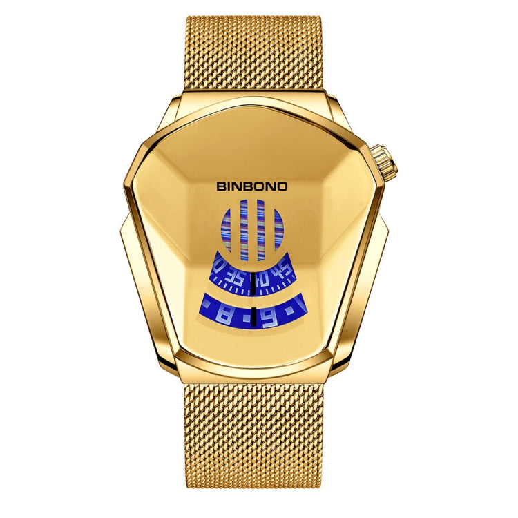 BINBOND Locomotive Concept Watch Men Live Black Technology Watch(Gold Net Belt-Full Gold-Gold Face) - free shipping - PMC TechLife - Order now!