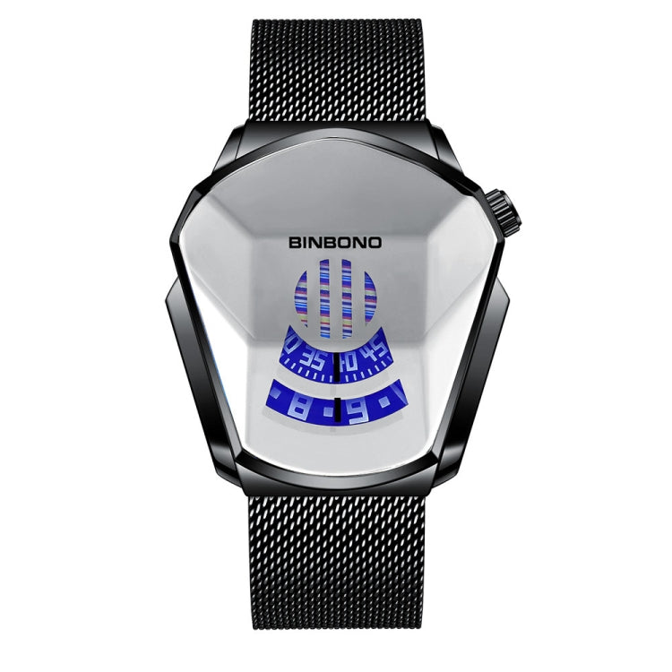 BINBOND Locomotive Concept Watch Men Live Black Technology Watch(Black Net Belt-Black Steel-White Face) - free shipping - PMC TechLife - Order now!