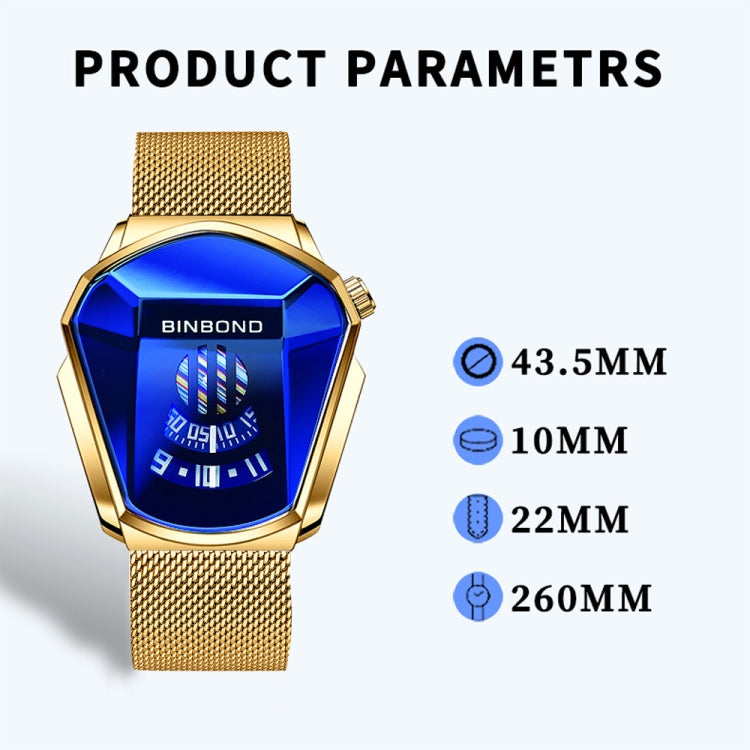 BINBOND Locomotive Concept Watch Men Live Black Technology Watch(Black Net Belt-Black Steel-Blue Face) - free shipping - PMC TechLife - Order now!