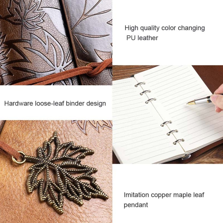 A5 PU Maple Retro Straps Handbook Loose-leaf Notebook(Dark Brown) - Notebooks by PMc TechLife | Online Shopping South Africa | PMc TechLife | Buy Now Pay Later Mobicred