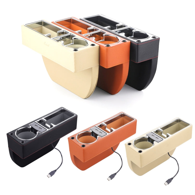 SUSISUN SNH010 Car Seat Gap Storage Box, Style:Positive Drive USB Charging(Brown) - Stowing Tidying by SUSISUN | Online Shopping South Africa | PMC TechLife | Buy Now Pay Later Mobicred
