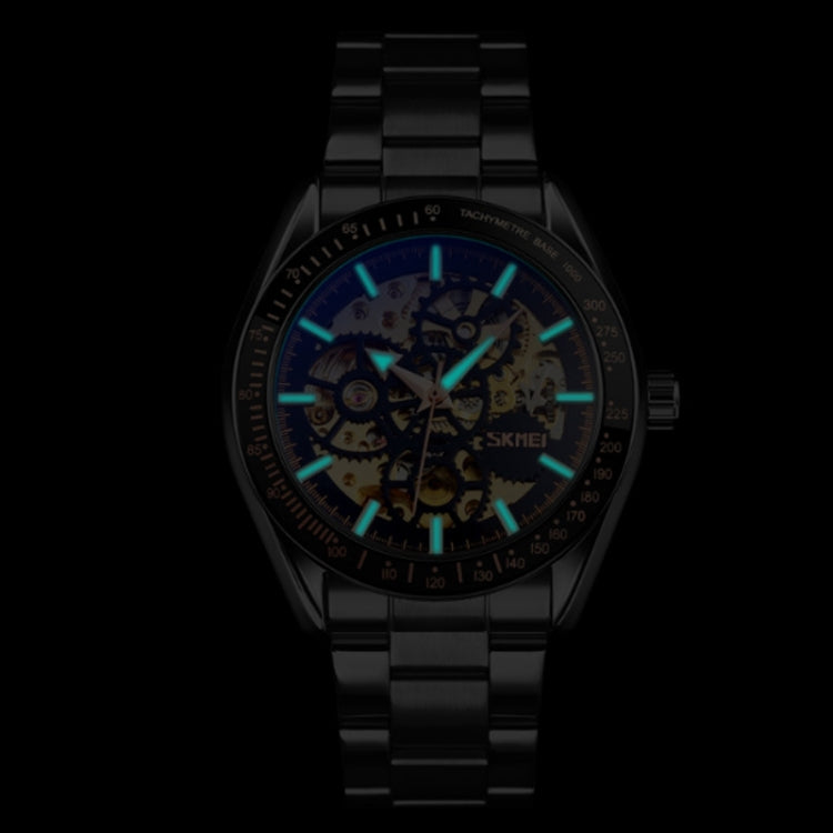 SKMEI 9194 Men Automatic Skeleton Mechanical Steel Band Watch (Silver) - free shipping - PMC TechLife - Order now!