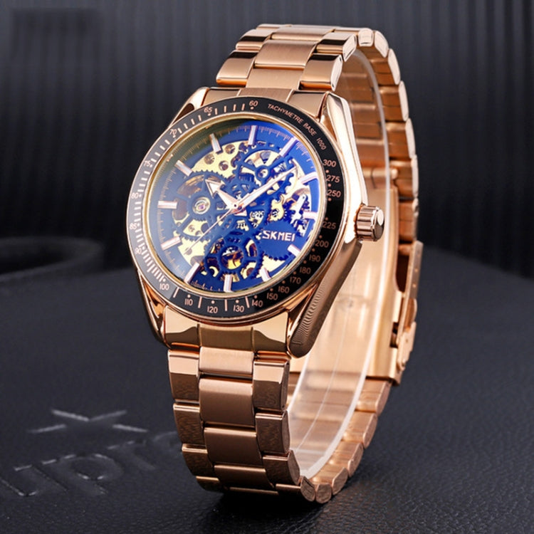 SKMEI 9194 Men Automatic Skeleton Mechanical Steel Band Watch (Golden Black Face) - free shipping - PMC TechLife - Order now!