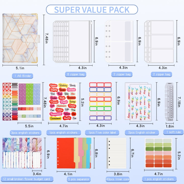 A6 Loose-leaf Notebook Budget Book Marbled Handbook,Style: Basic Model(Light Gray) - Notebooks by PMc TechLife | Online Shopping South Africa | PMc TechLife | Buy Now Pay Later Mobicred
