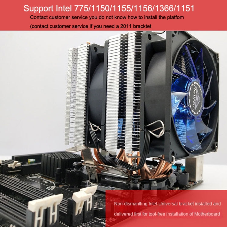 Desktop Computer 6 Copper Tube CPU Radiator Super Quiet Blue Light 3-pin Double Fan - Fan Cooling by PMC Jewellery | Online Shopping South Africa | PMC Jewellery | Buy Now Pay Later Mobicred