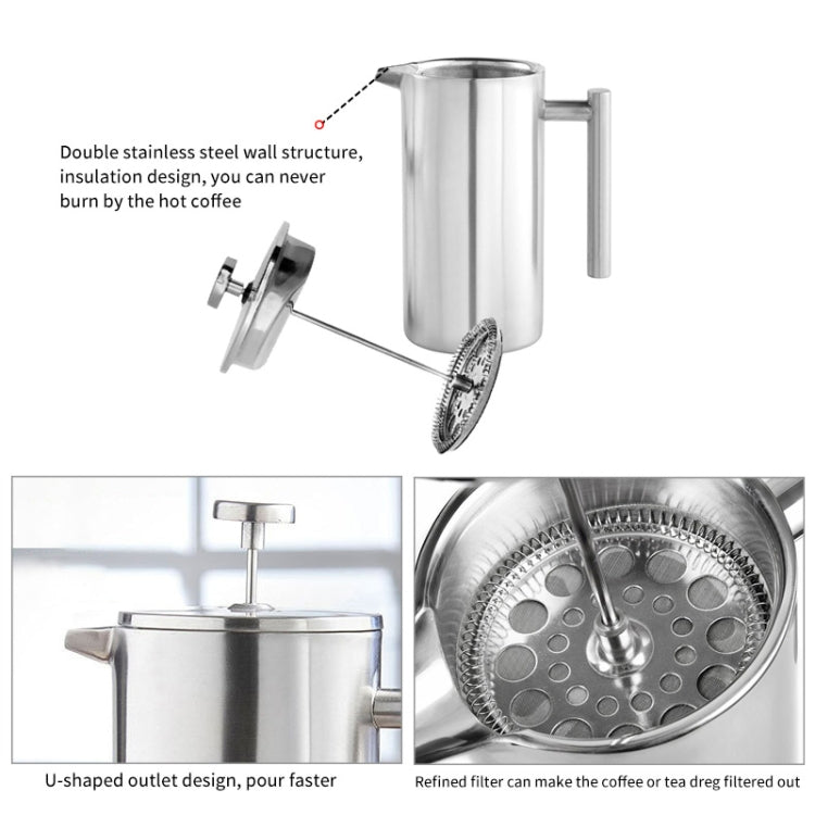 304 Stainless Steel French Pressure Coffee Pot Hand Made Tea Pot, Capacity:800ml - free shipping - PMC TechLife - Order now!