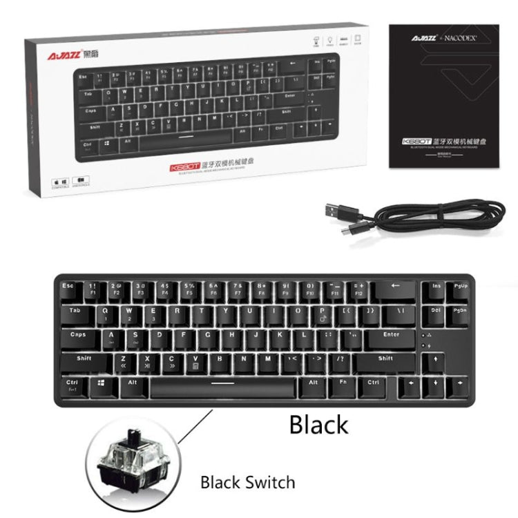 Ajazz K680T Mini USB Wired Dual-mode Charging 68-keys Laptop Bluetooth Mechanical Keyboard, Cable Length: 1.6m, Style:Black Shaft(Black) - free shipping - PMC Jewellery - Order now!