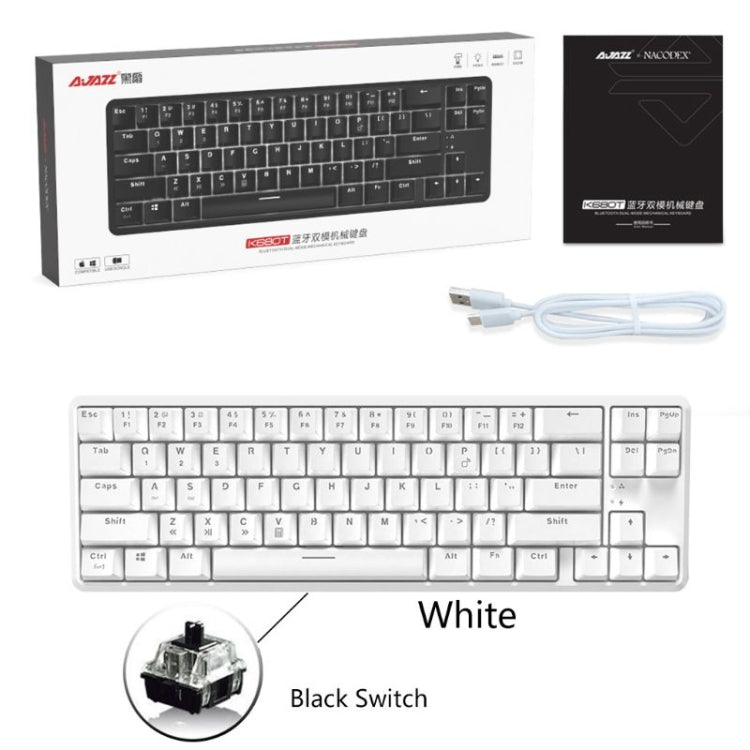 Ajazz K680T Mini USB Wired Dual-mode Charging 68-keys Laptop Bluetooth Mechanical Keyboard, Cable Length: 1.6m, Style:Black Shaft(White) - free shipping - PMC Jewellery - Order now!