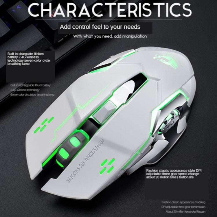 FREEDOM-WOLF X8 2400 DPI 6 Keys 2.4G Wireless Charging Silent Luminous Gaming Mechanical Mouse(Metal Grey) - Wireless Mice by PMC Jewellery | Online Shopping South Africa | PMC Jewellery | Buy Now Pay Later Mobicred
