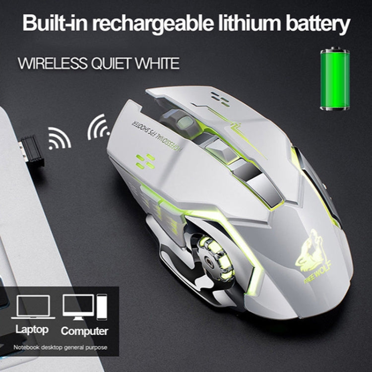 FREEDOM-WOLF X8 2400 DPI 6 Keys 2.4G Wireless Charging Silent Luminous Gaming Mechanical Mouse(Metal Grey) - Wireless Mice by PMC Jewellery | Online Shopping South Africa | PMC Jewellery | Buy Now Pay Later Mobicred