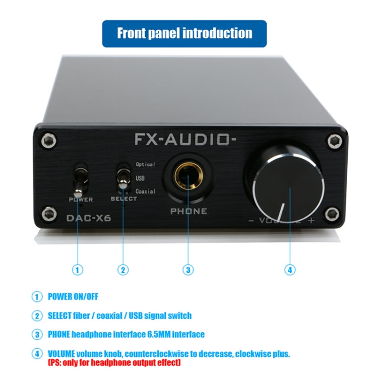 FX-AUDIO DAC-X6 Fever HiFi Fiber Coaxial USB Amp Digital Audio DAC Decoder 24BIT/192(Black) -  by PMC TechLife | Online Shopping South Africa | PMC TechLife | Buy Now Pay Later Mobicred