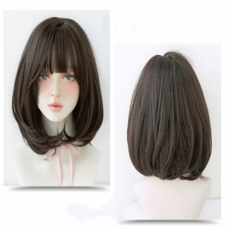Female Short Hair With Bangs Wig Suitable For Round Face Shoulder Buckle Hair, Color:Chocolate Color 40CM - free shipping - PMC TechLife - Order now!