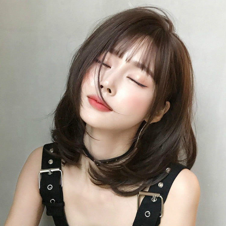Female Short Hair With Bangs Wig Suitable For Round Face Shoulder Buckle Hair, Color:Honey Pudding Black Top 40CM - free shipping - PMC TechLife - Order now!