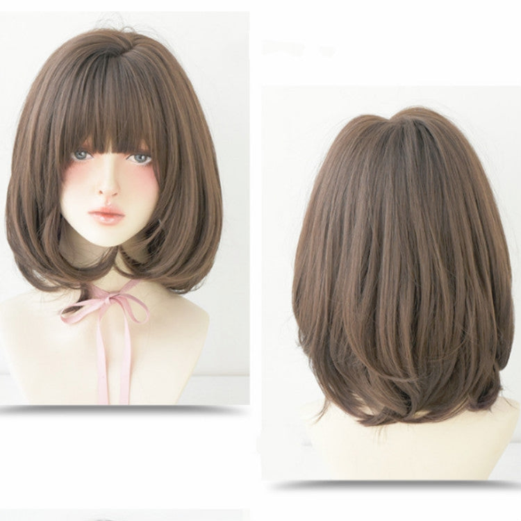 Female Short Hair With Bangs Wig Suitable For Round Face Shoulder Buckle Hair, Color:Cold Brown 40CM - free shipping - PMC TechLife - Order now!