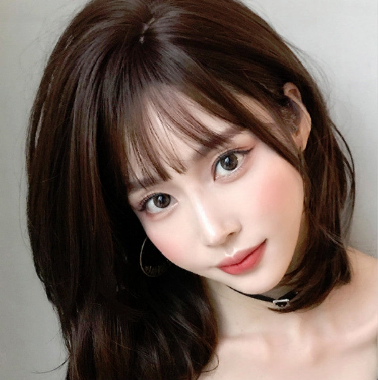 Female Short Hair With Bangs Wig Suitable For Round Face Shoulder Buckle Hair, Color:Black Brown 40CM - free shipping - PMC TechLife - Order now!